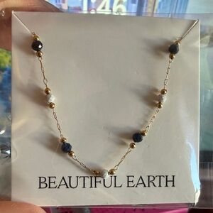 Gold and Blue Beaded Necklace